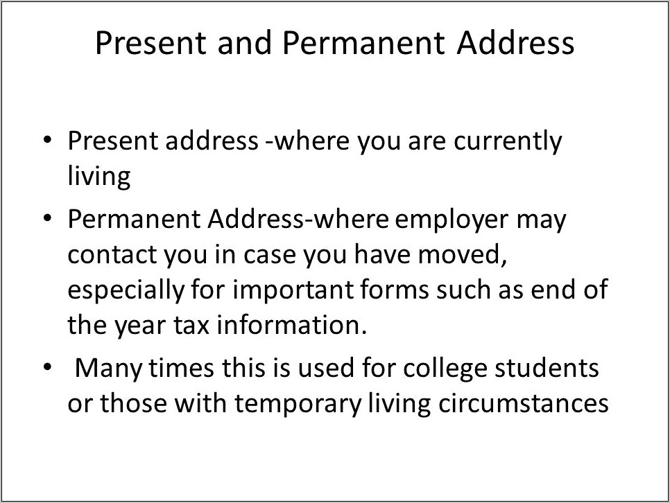 School Address And Permanent Address On Resume
