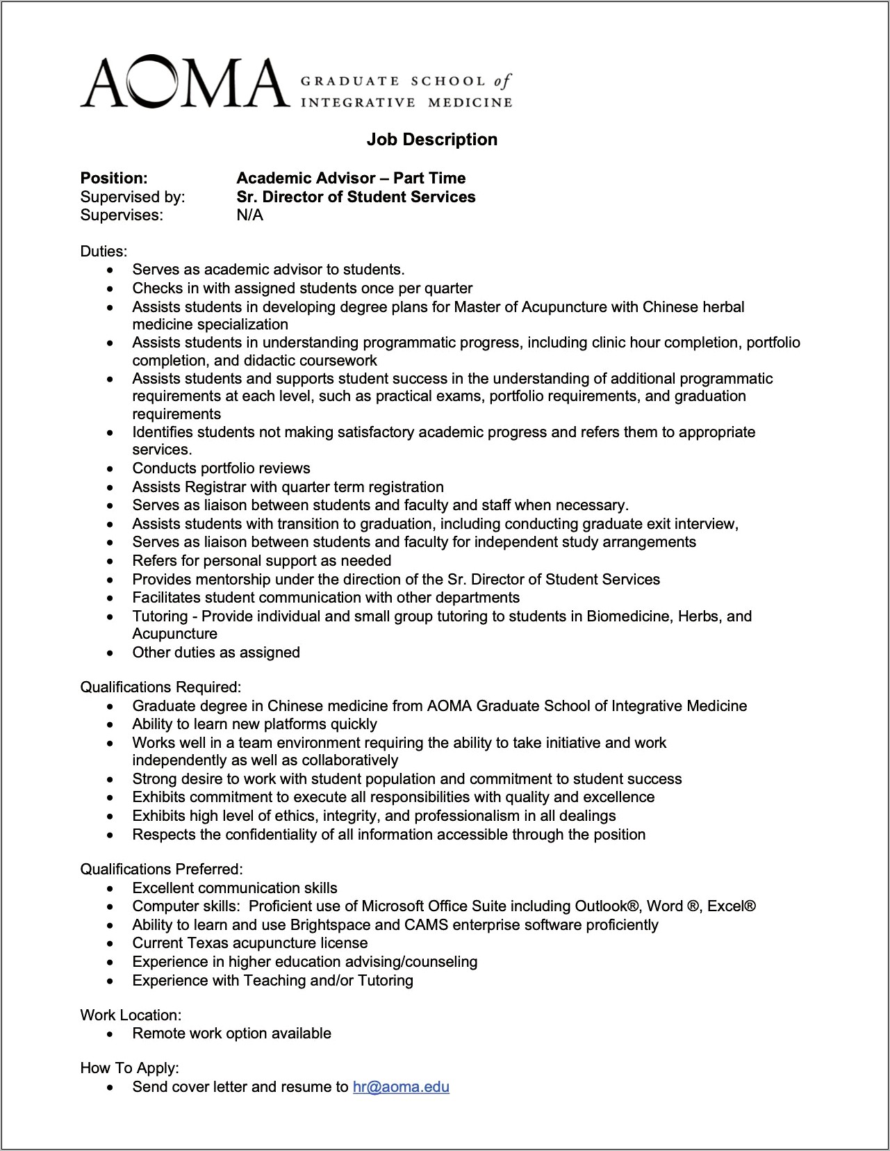 School Objectives For Acupuncture And Oriental Medicine Resume