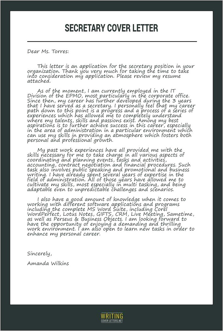 School Secretary Resume And Cover Letter