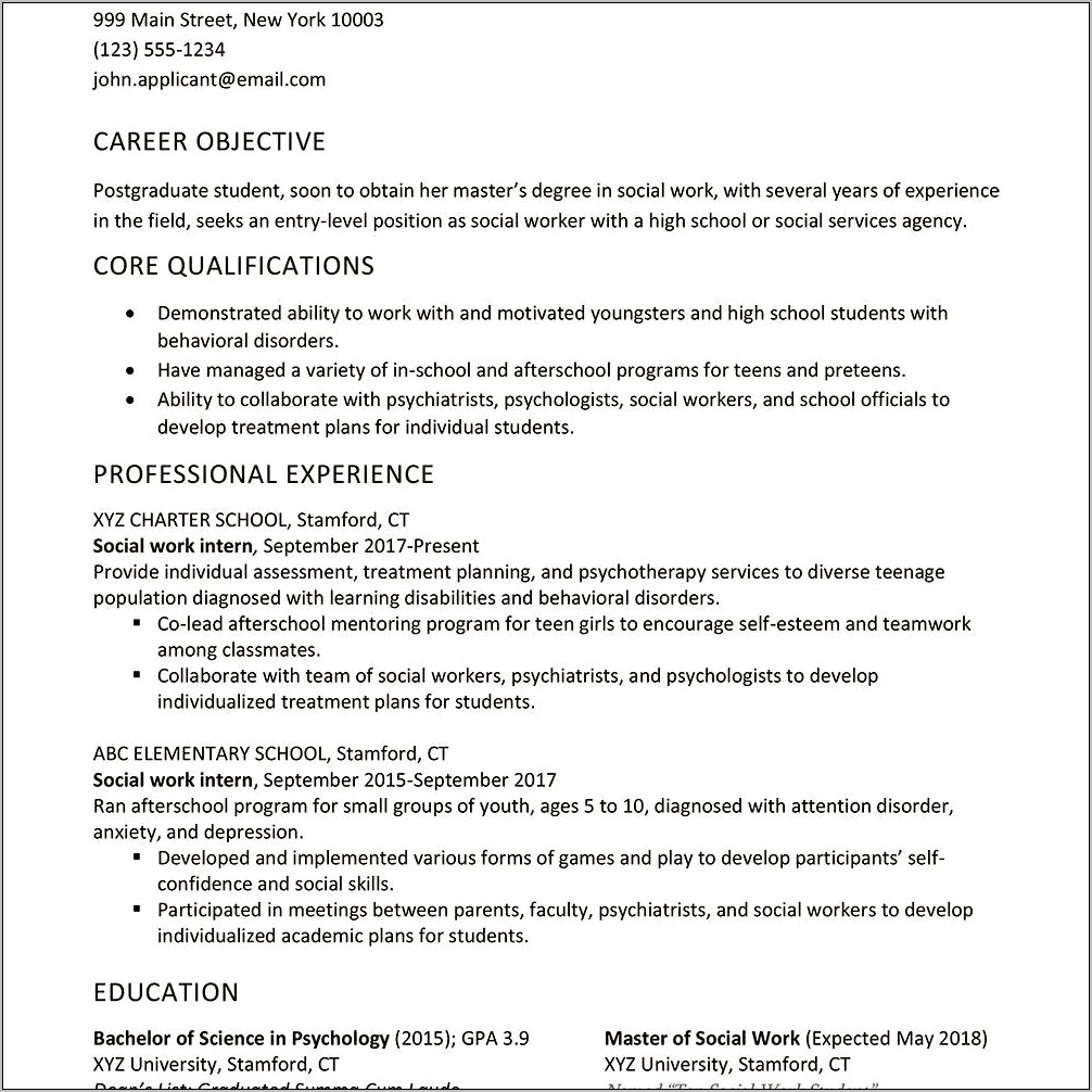 School Social Work Job Description On Resume
