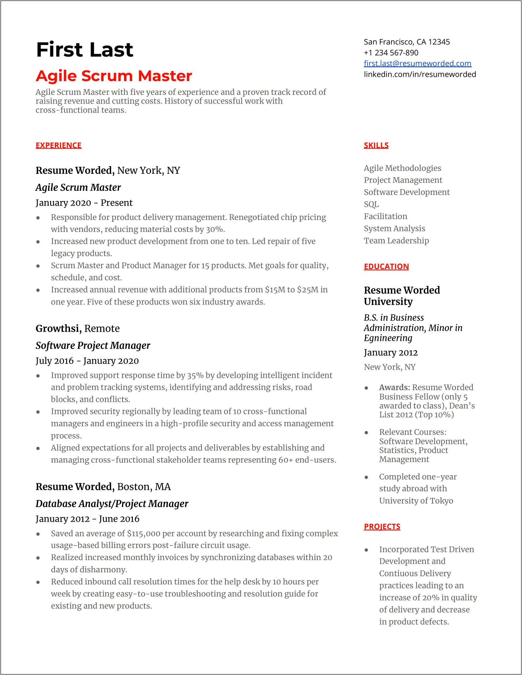 Scrum Master Resume With Technical Skills