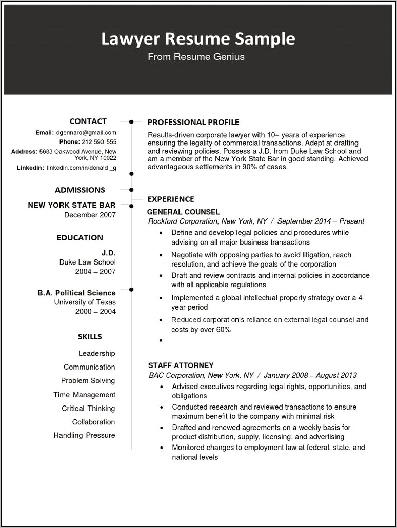 Second Year Law Student Resume Sample