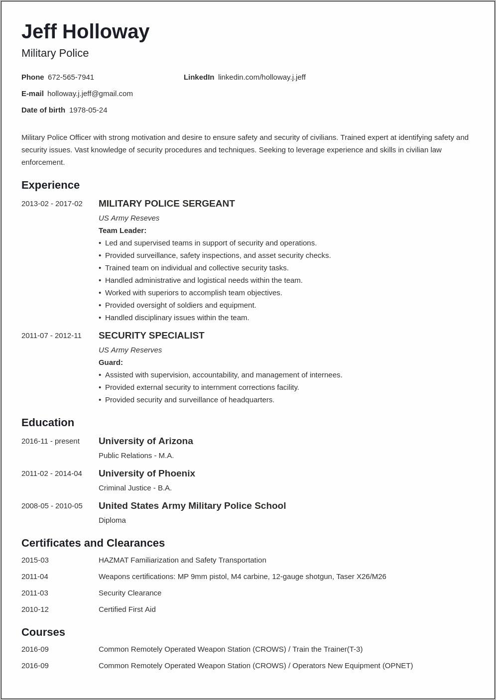 Section Chief Resume Examples Marine Corps