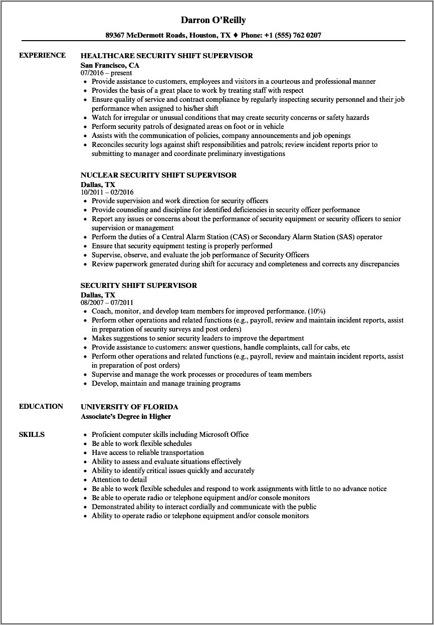 Security Job Descriptions And Duties For Resume