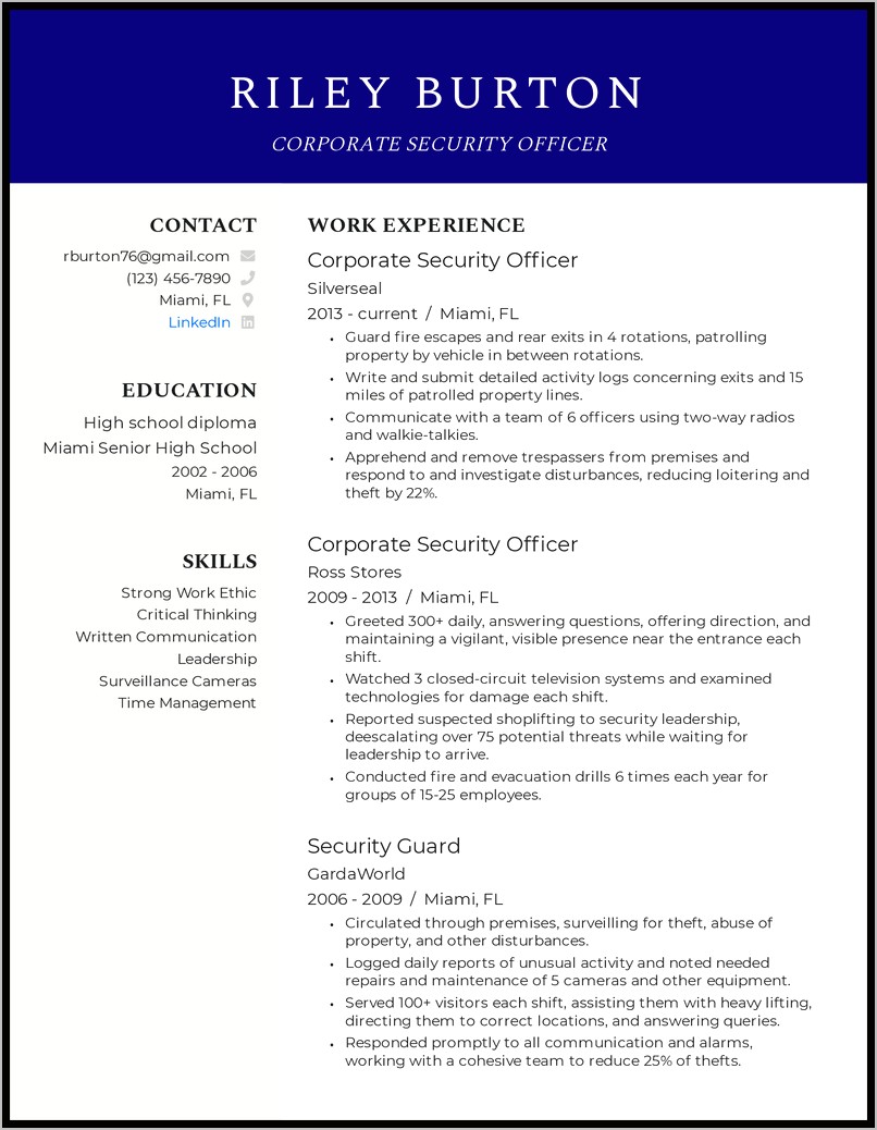 Security Officer Skills And Abilities For Resume