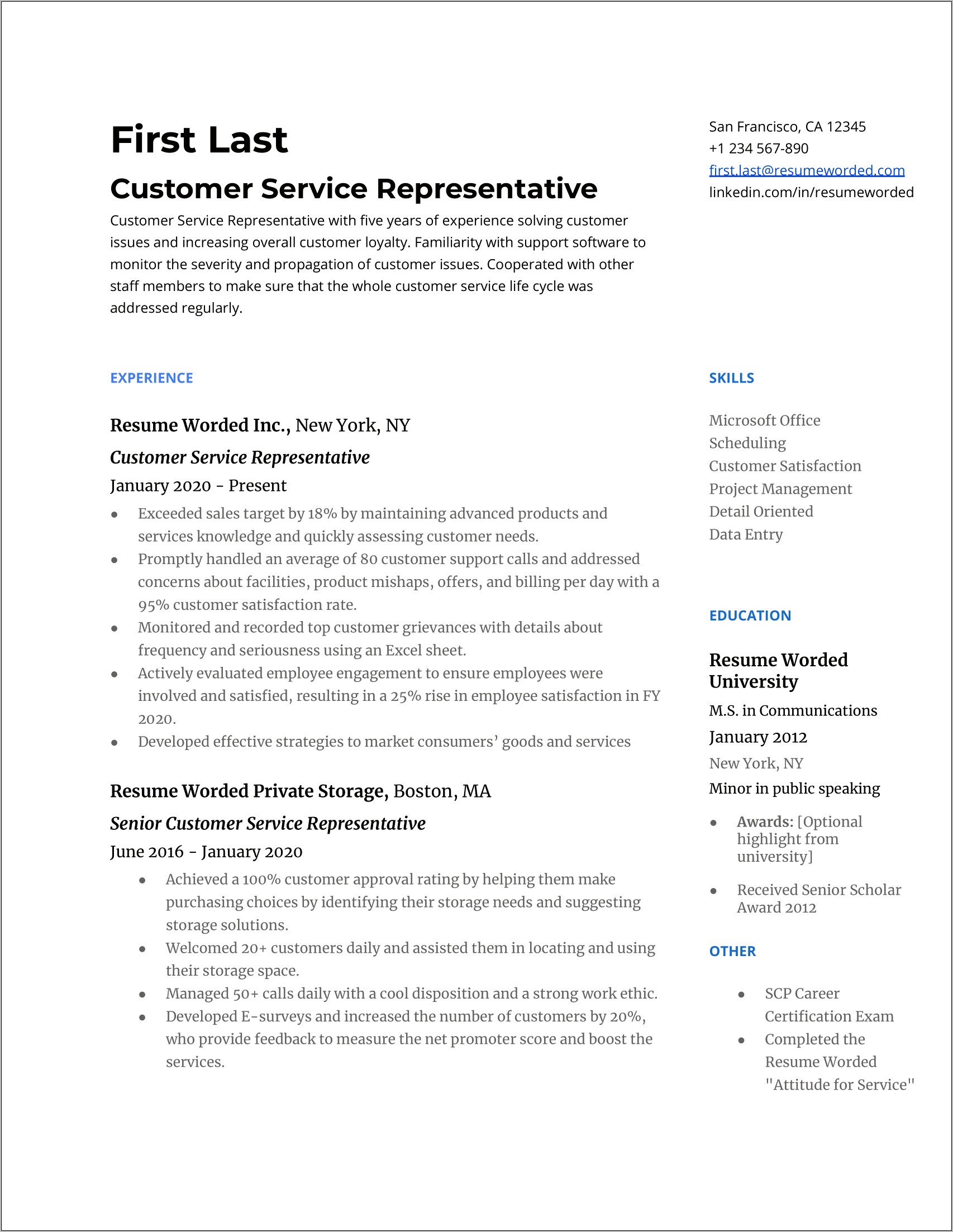 Senior Client Service Representative Resume Examples