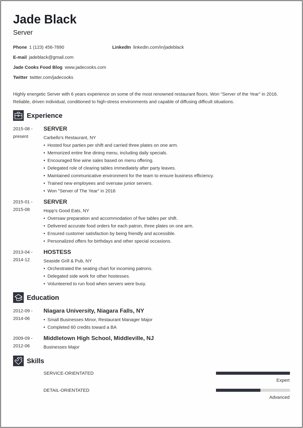 Server Job Description For Resume Reddit