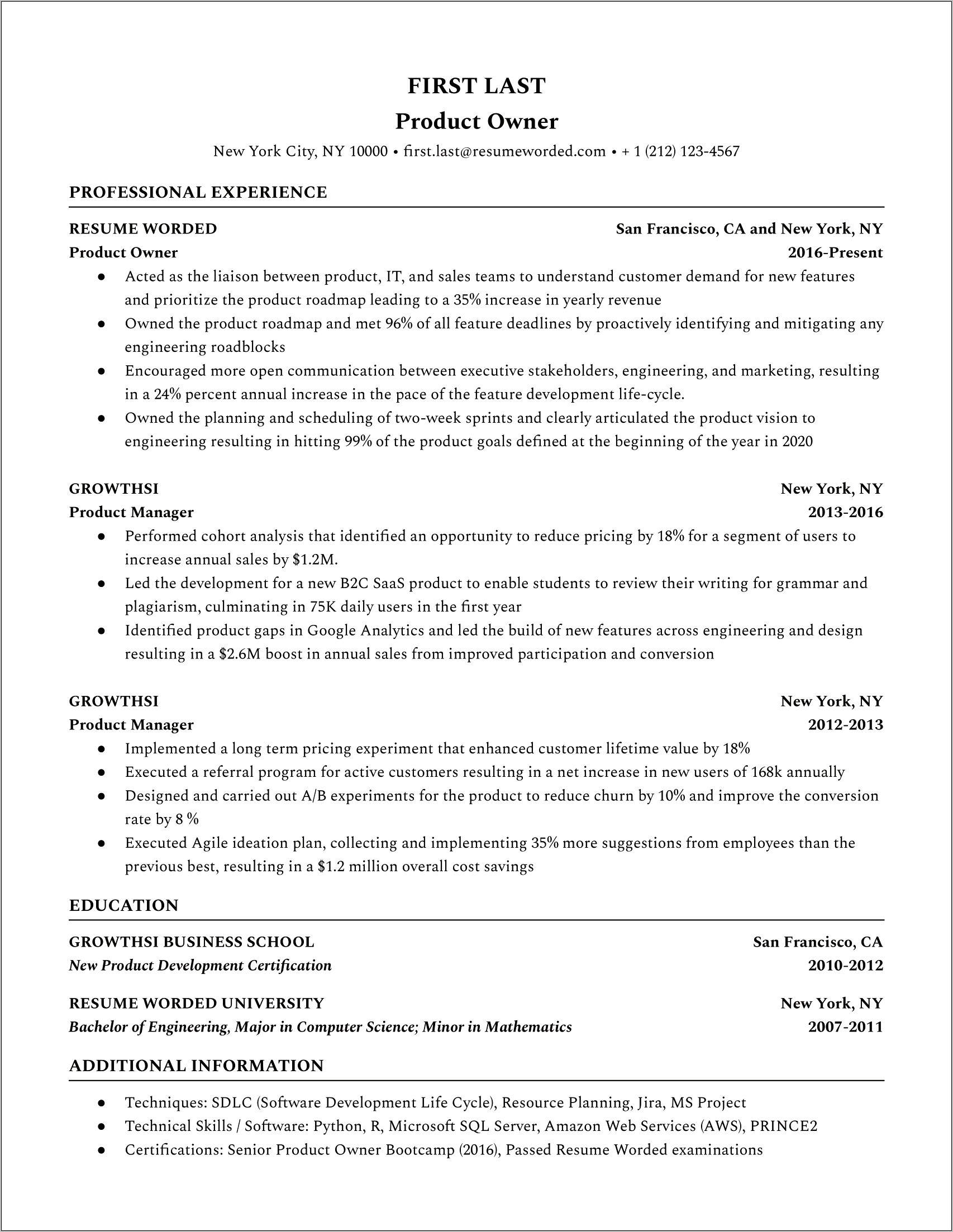 Server Resume Examples For First Time