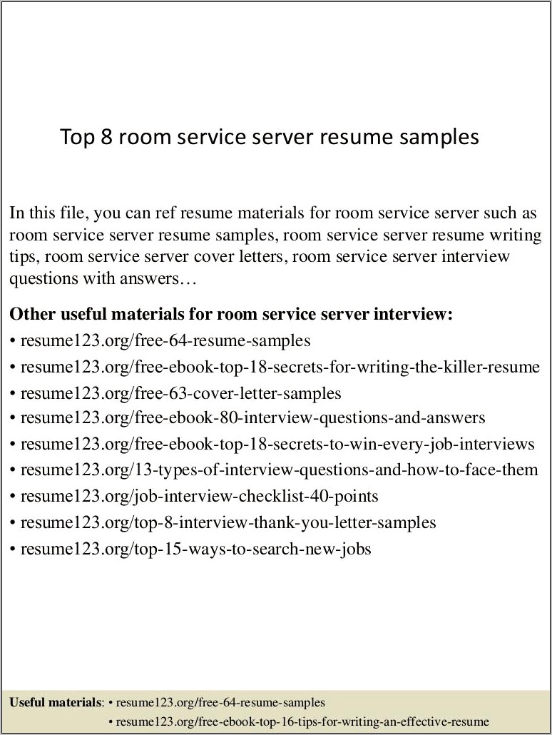 Server To Customer Service Resume And Cover Letter