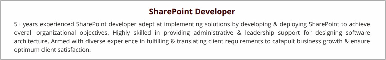 Sharepoint Developer 3 Years Experience Resume