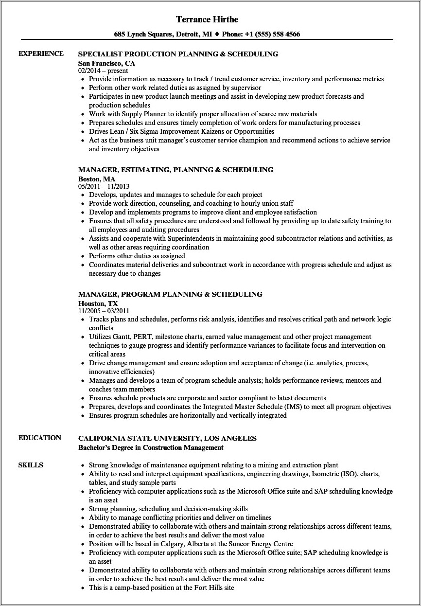 Shift Schedule Job Description For Resume