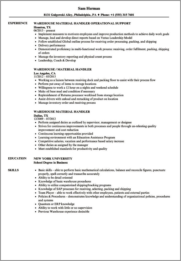 Shipping And Receiving Job Descriptions For Resumes