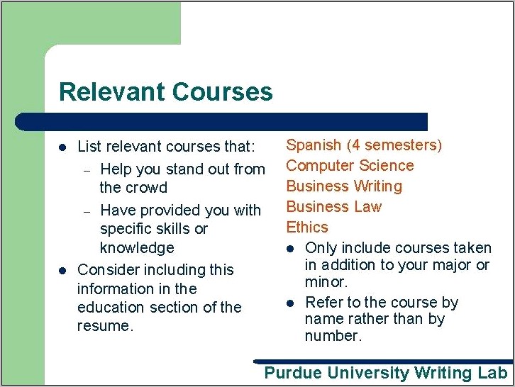 Should You Put Relevant Coursework On Resume