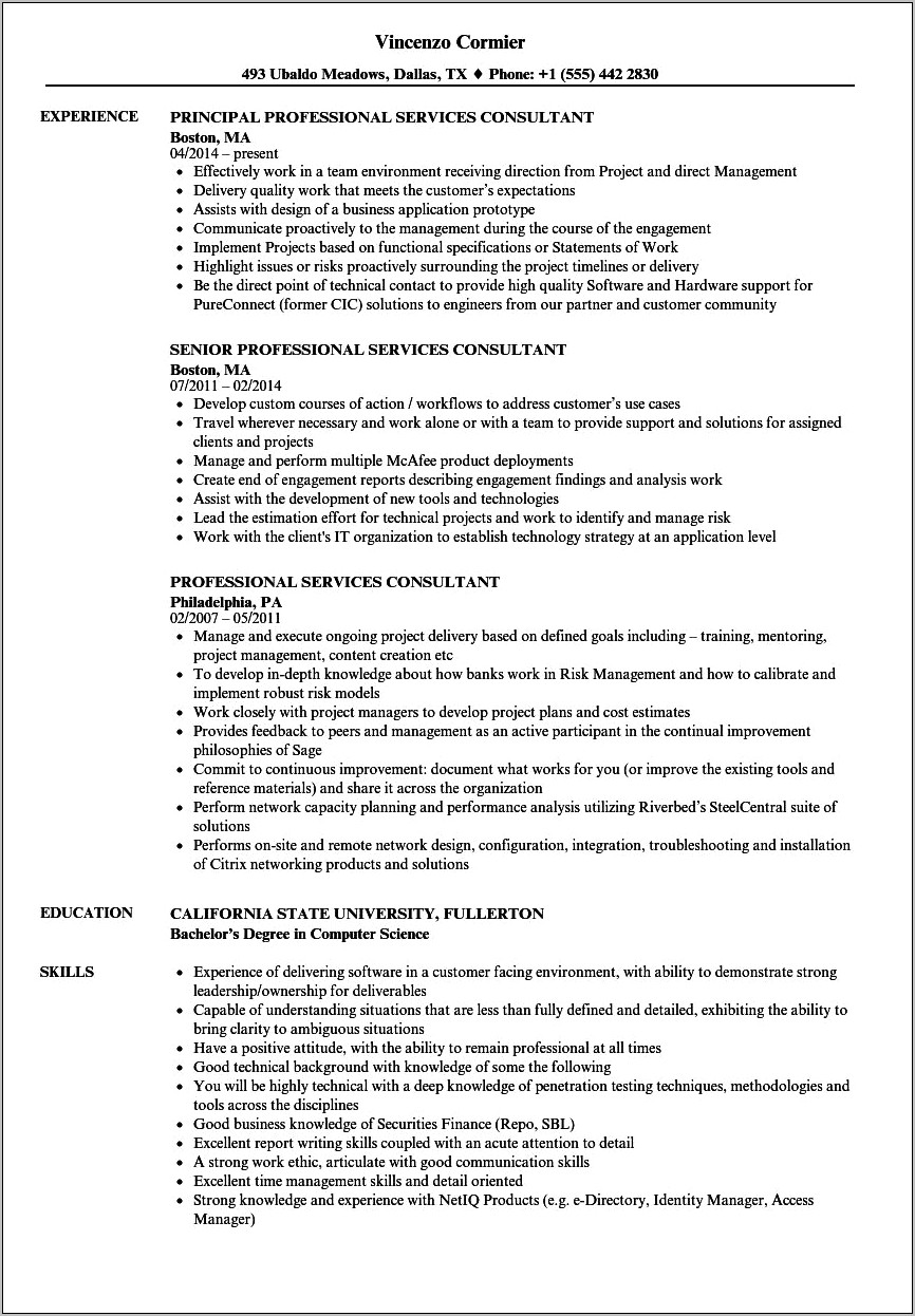 Show Client Consulting Work On A Resume