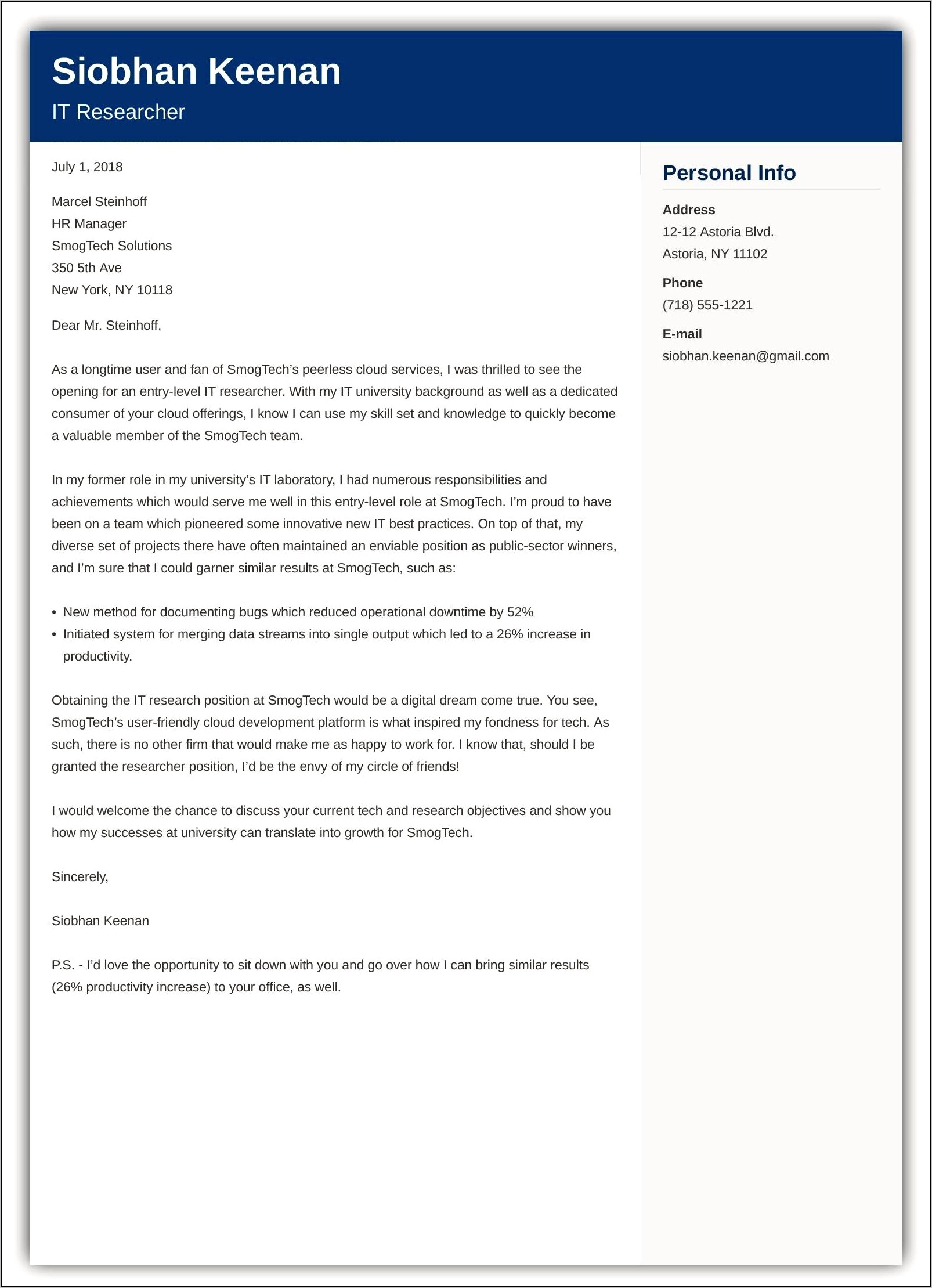 Show Example Of Resume Cover Letter