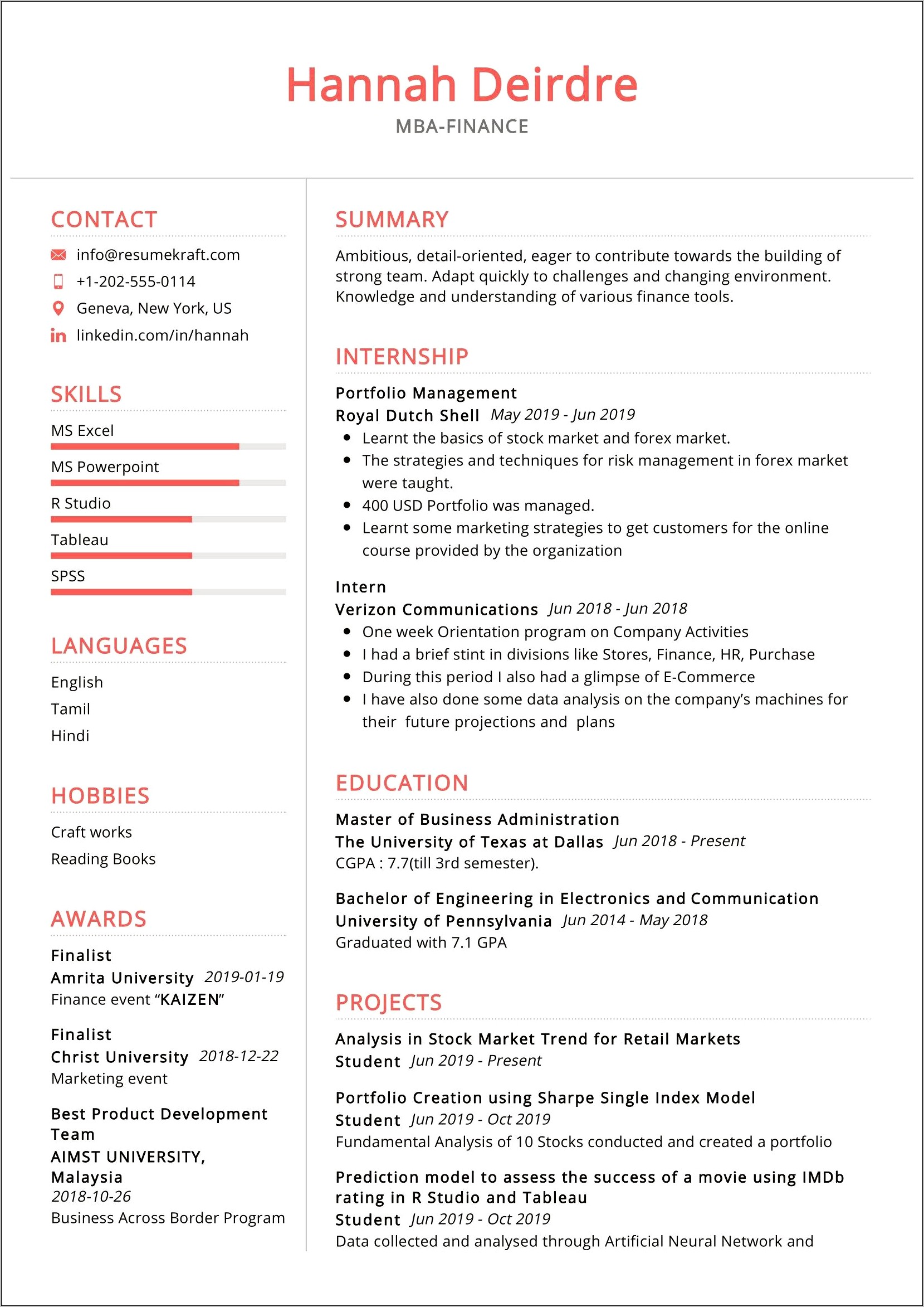 Showing Mba In A Resume Summary