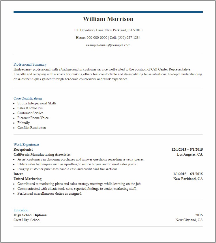 Simpe Resume For People With Little Experience