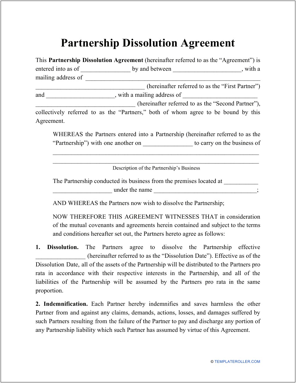 Simple Business Partnership Agreement Template Free