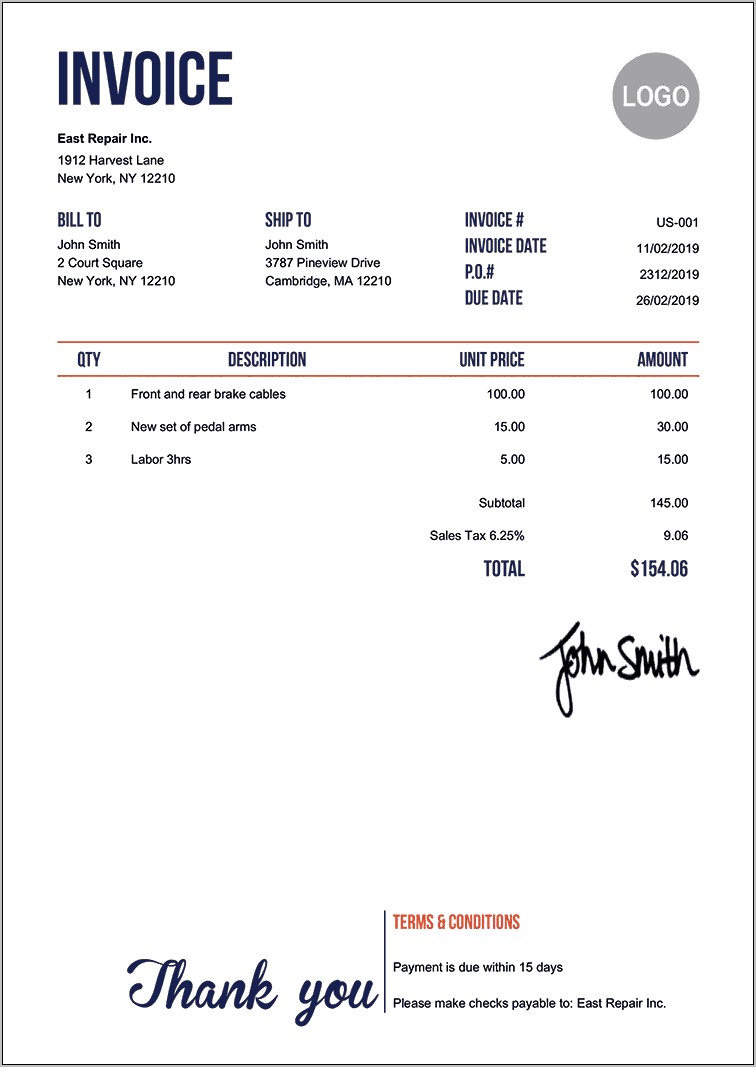 Simple Invoice Template Word Free Download