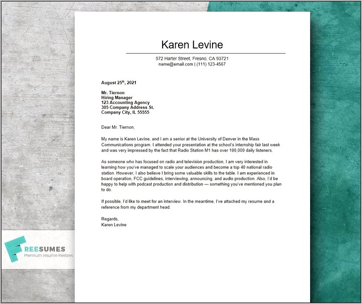 Simple Resume Cover Letter For Email