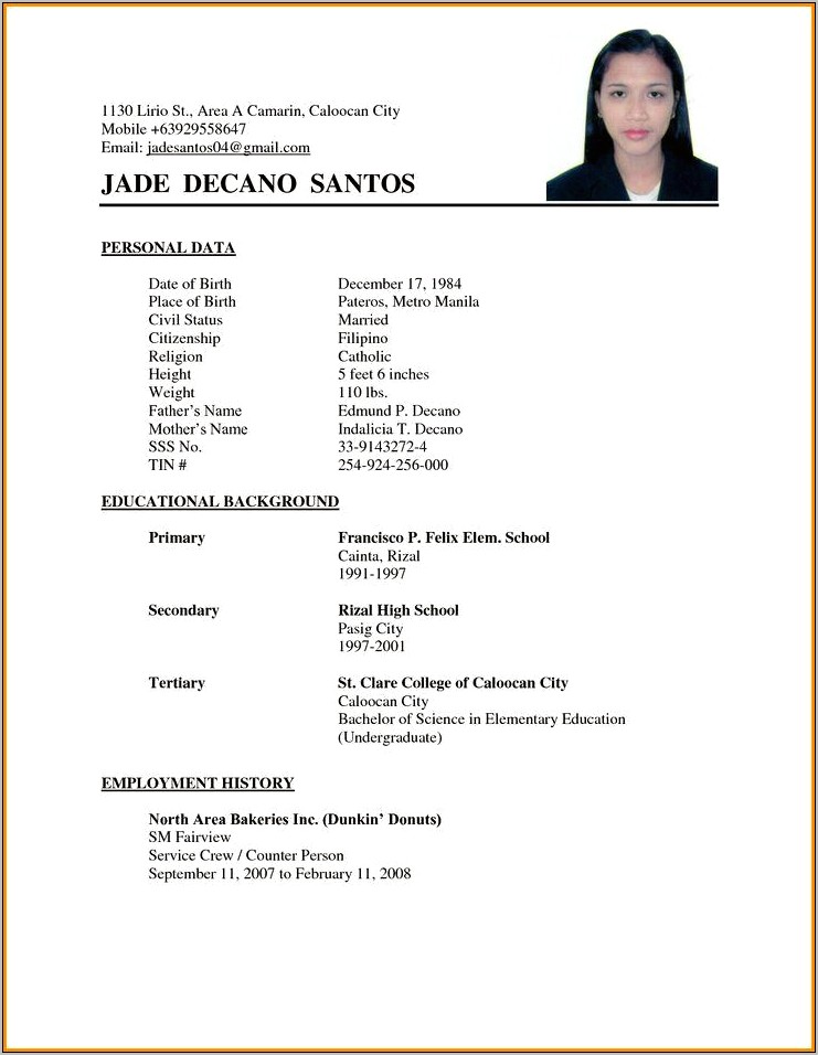 Simple Resume Format For Job Apply