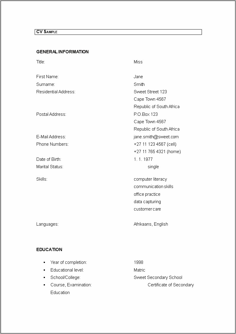 Simple Resume Format In Word Download