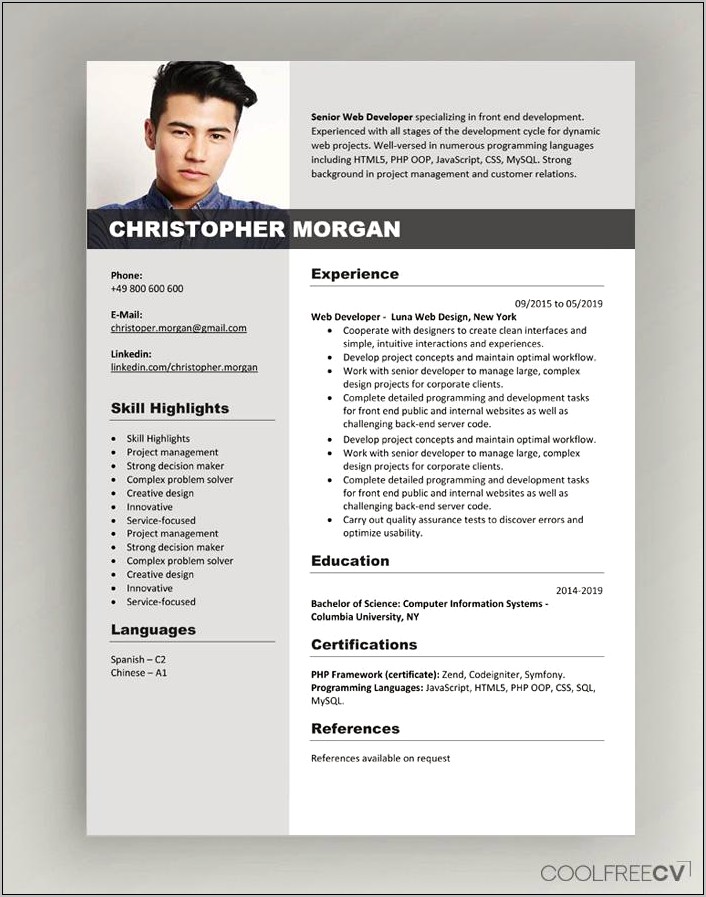 Simple Resume Format With Photo In Word