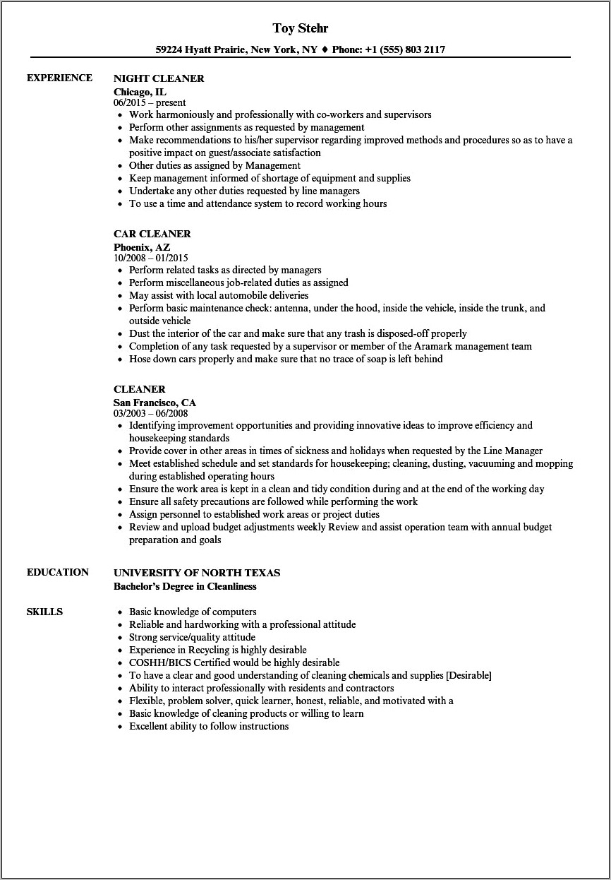 Simple Resume Objective For Industrial Cleaning