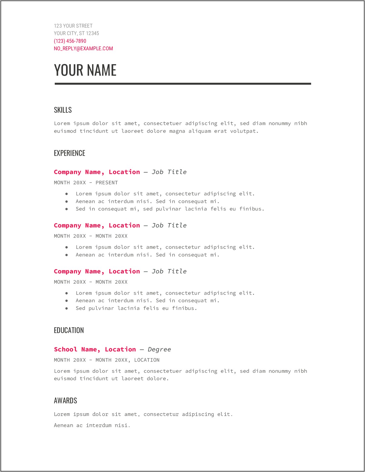 Simple Resume Sample Without Experience Download
