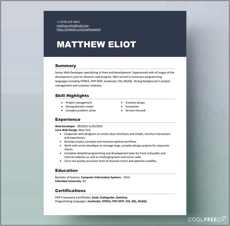 Simple Resume Template Bootstrap Free Download