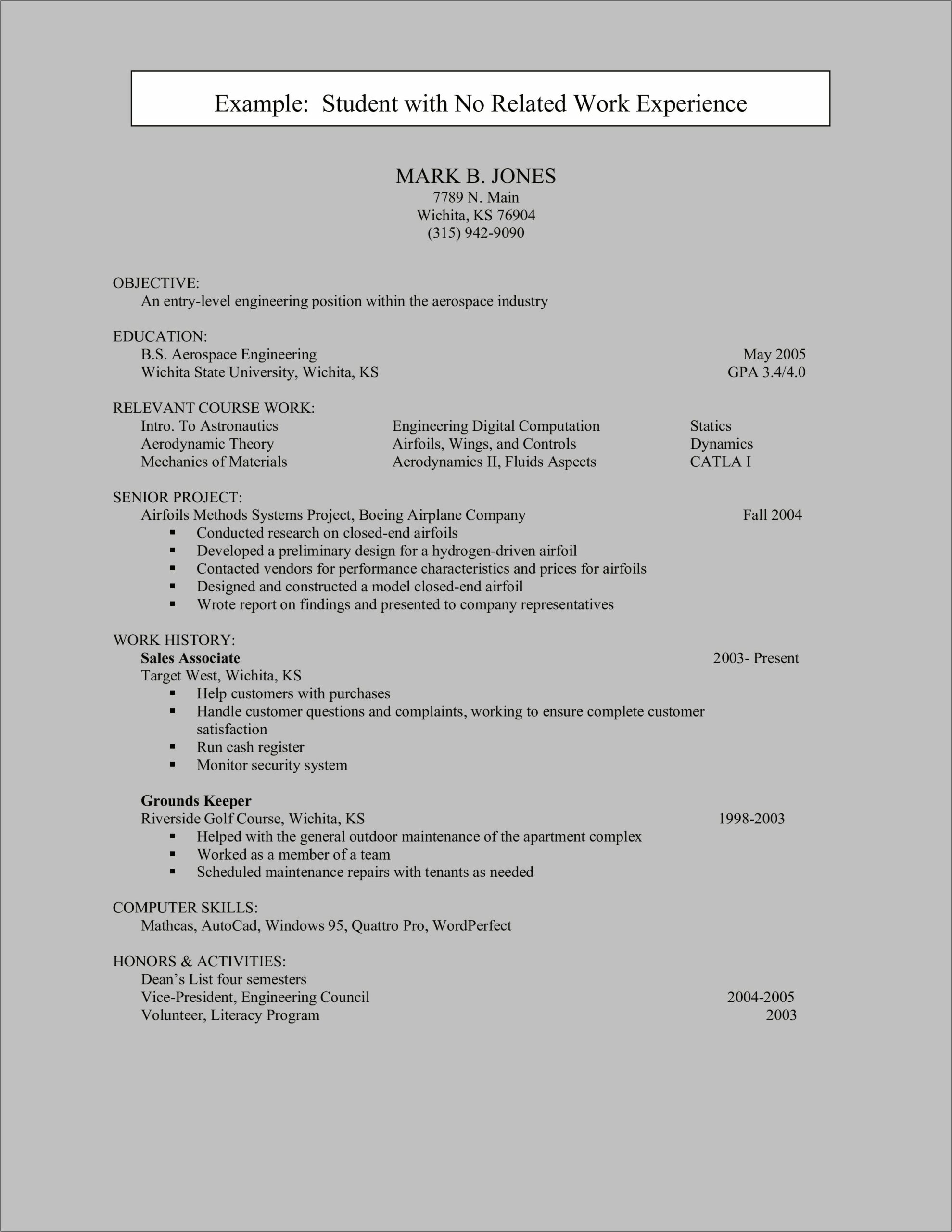 Simple Resume Template With No Work Experience