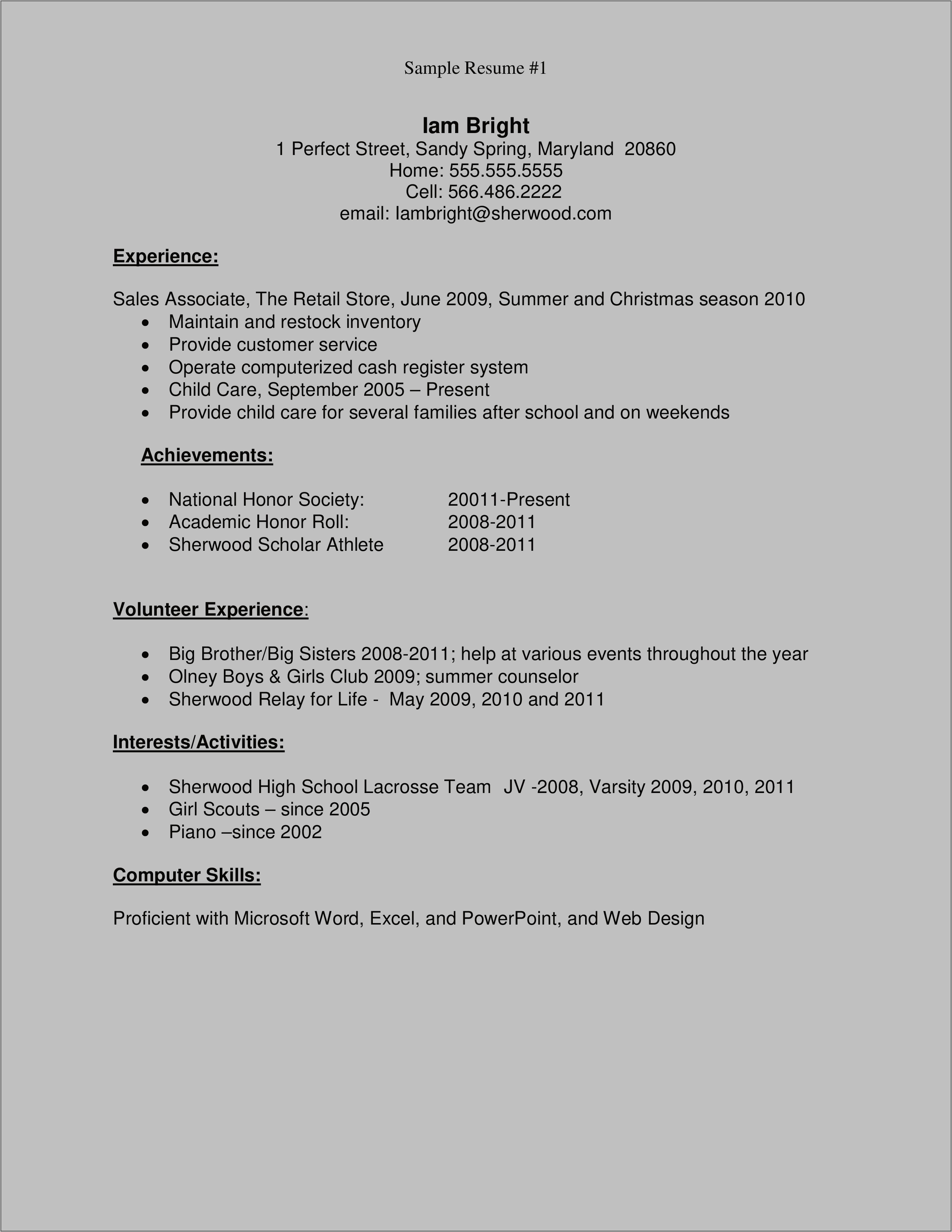 Simple Resume Templates For Highschool Students