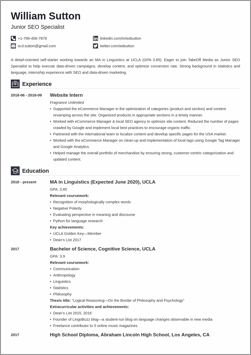 Simple Sample Resume Format For Students
