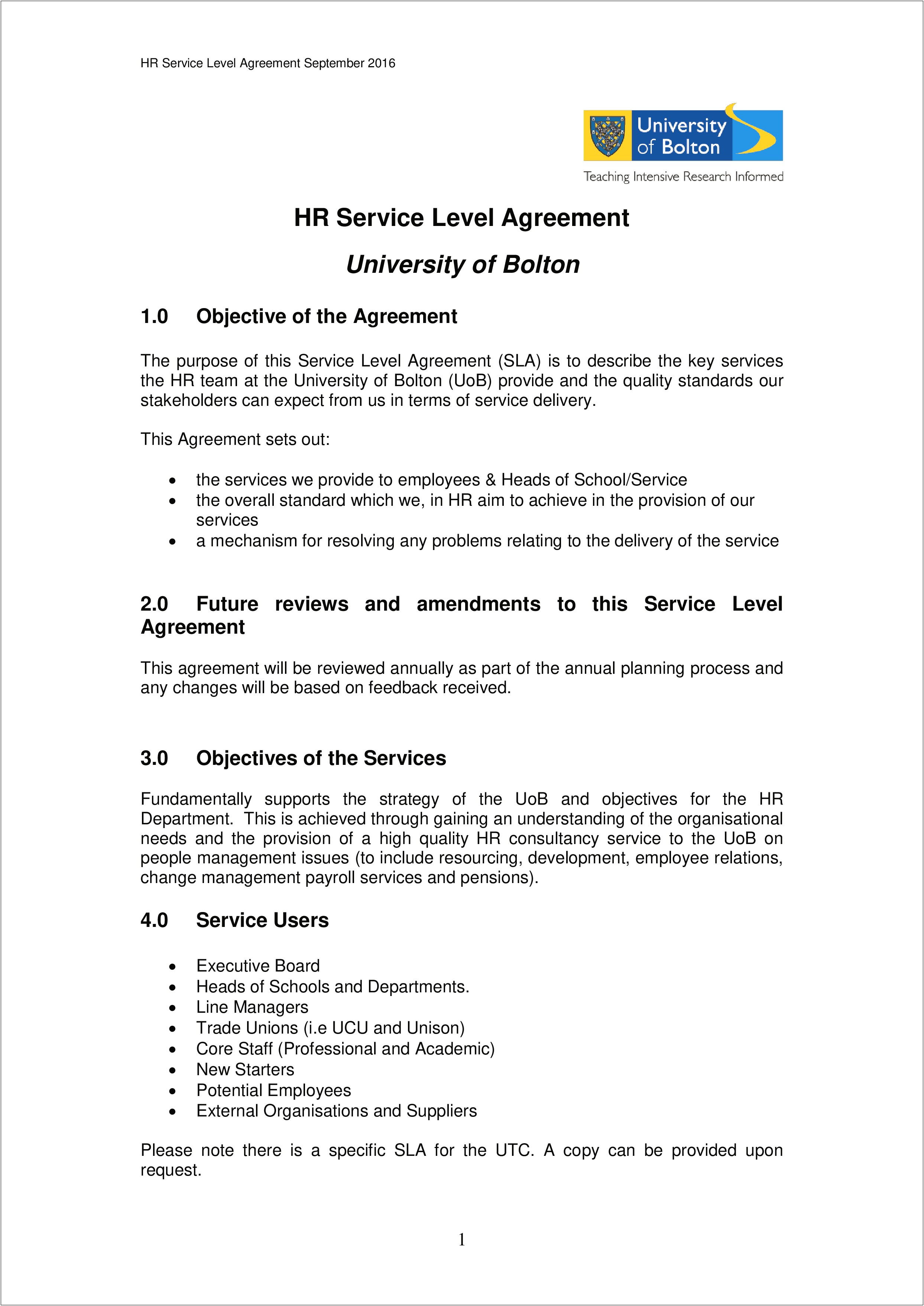 Simple Service Level Agreement Template Free