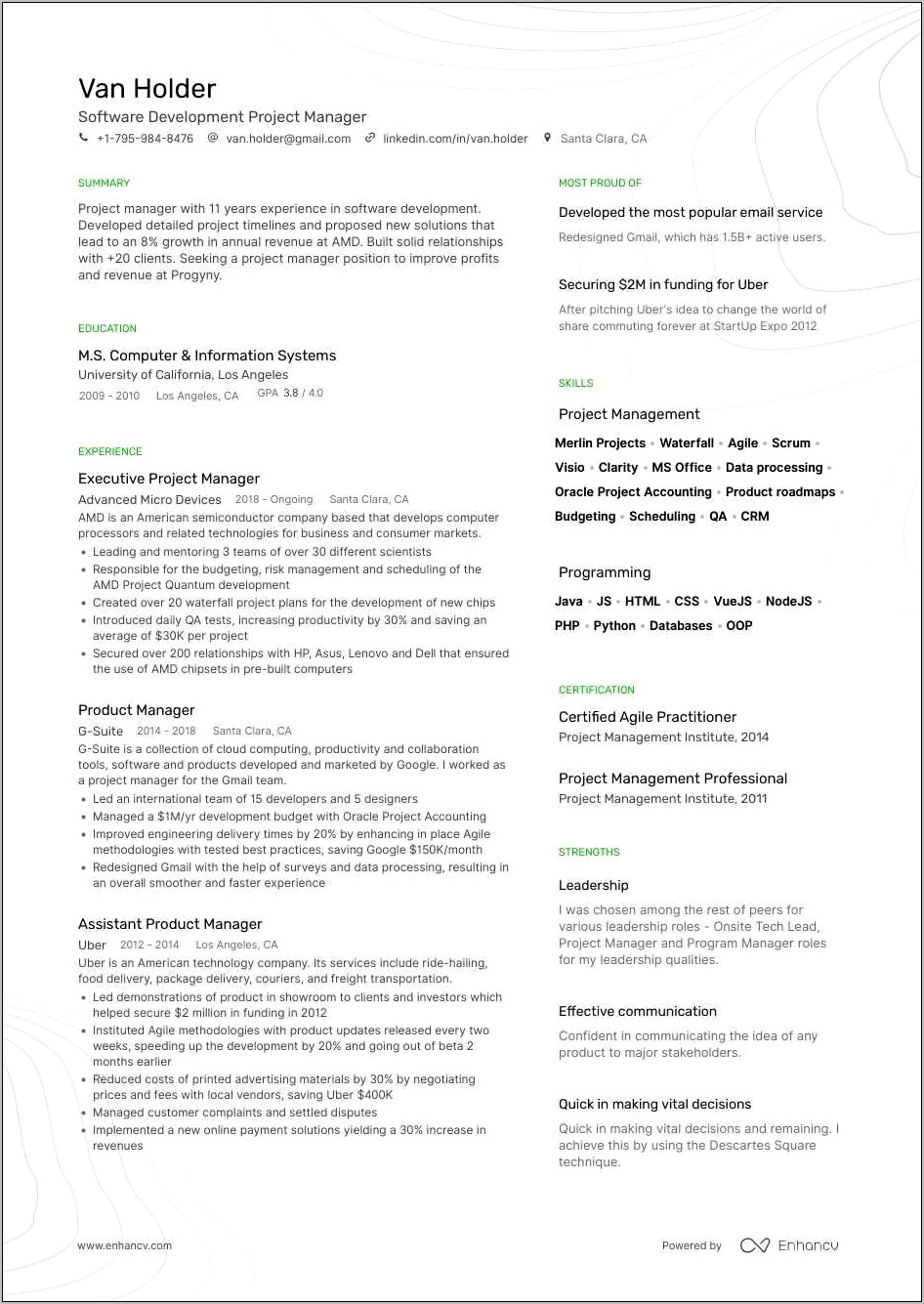Skill Examples For Project Supervisor Resume