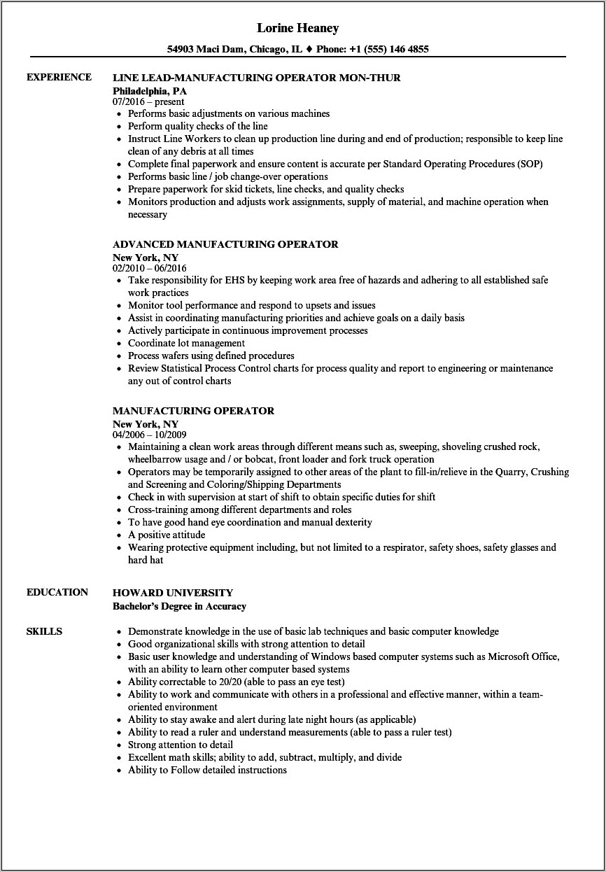 Skills And Abilities For A Resume For Factory