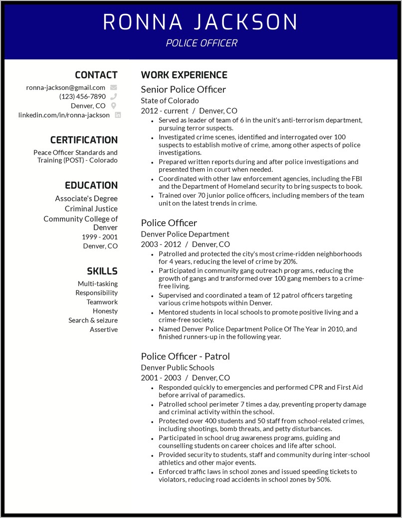 Skills And Abilities For A Resume Law Enforcement