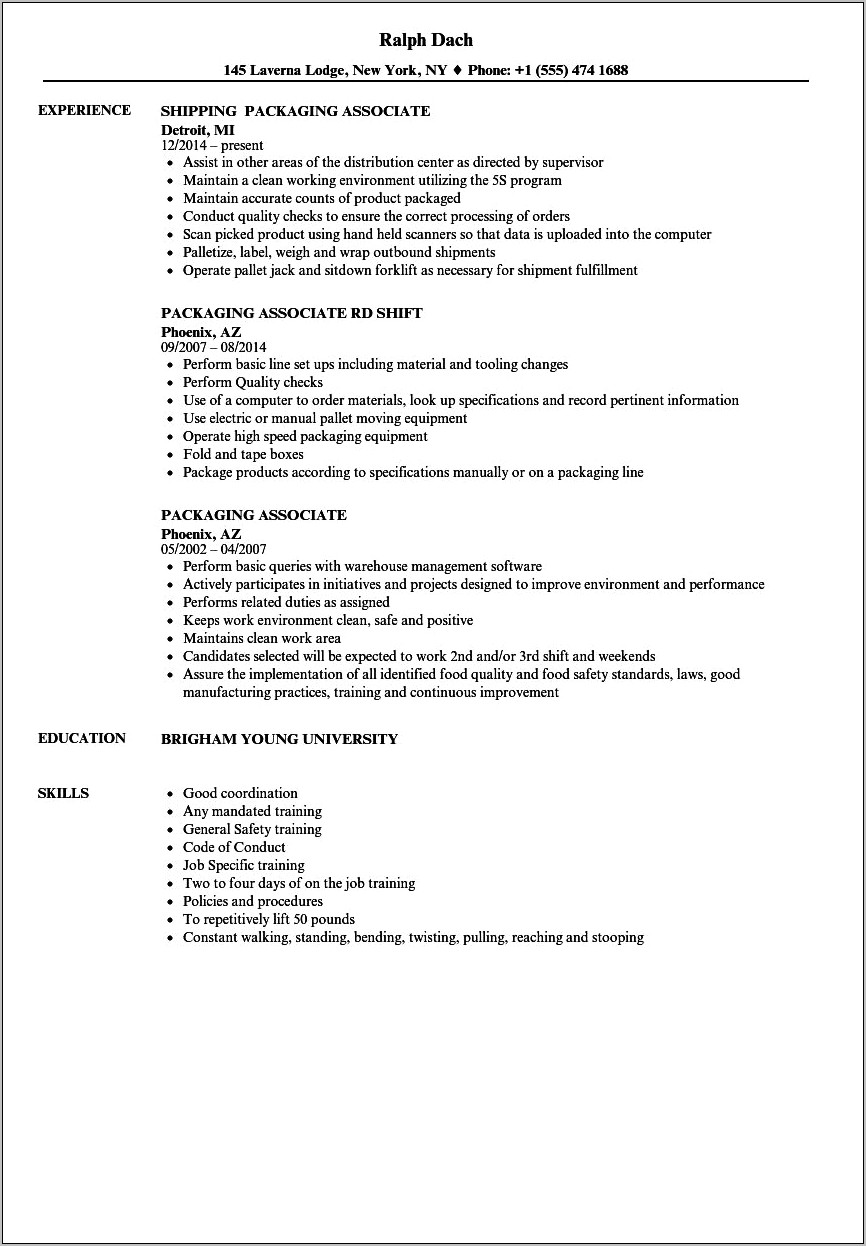 Skills And Abilities For Picking And Packing Resume