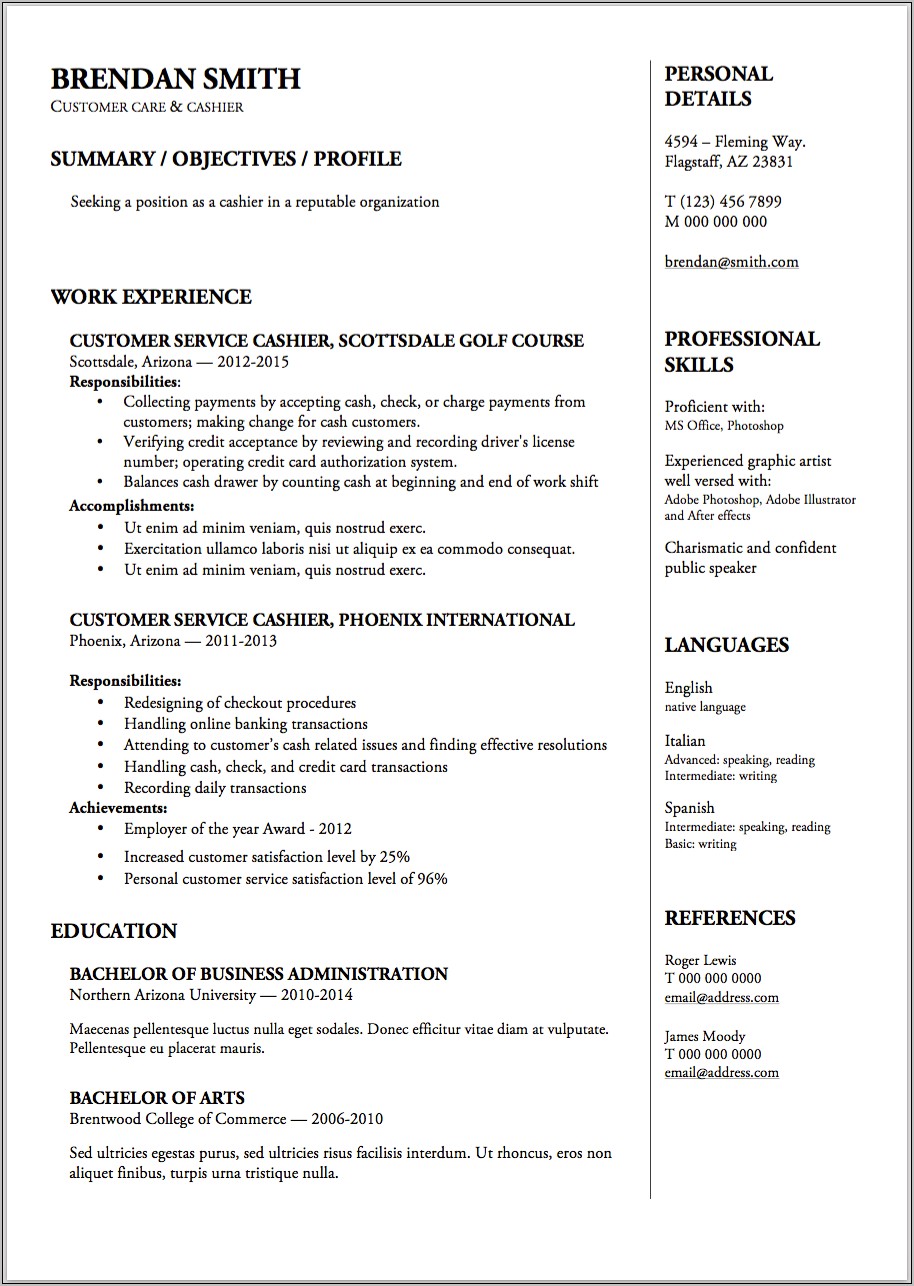 Skills And Abilities For Resume Cashier