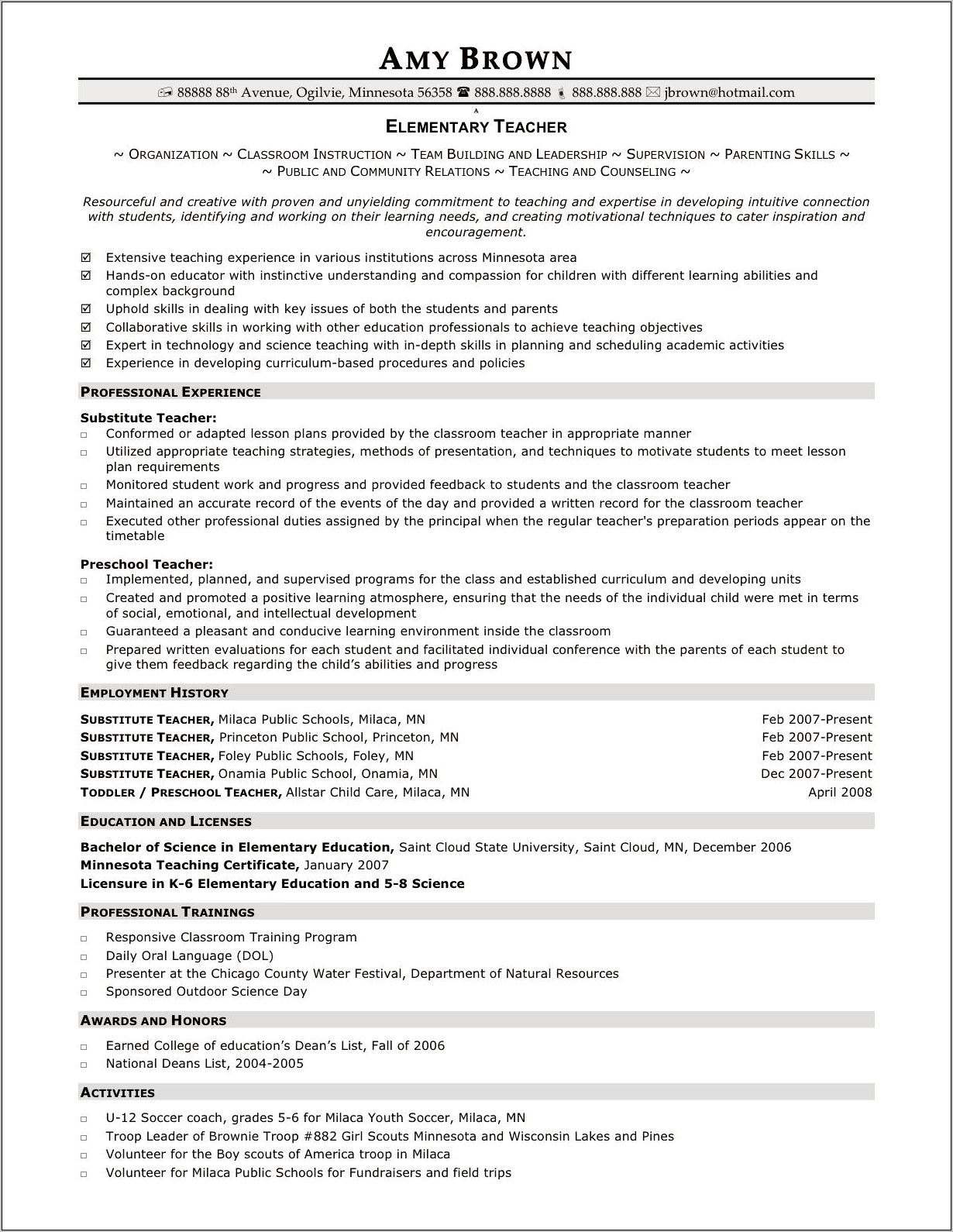 teacher skills and abilities for resume