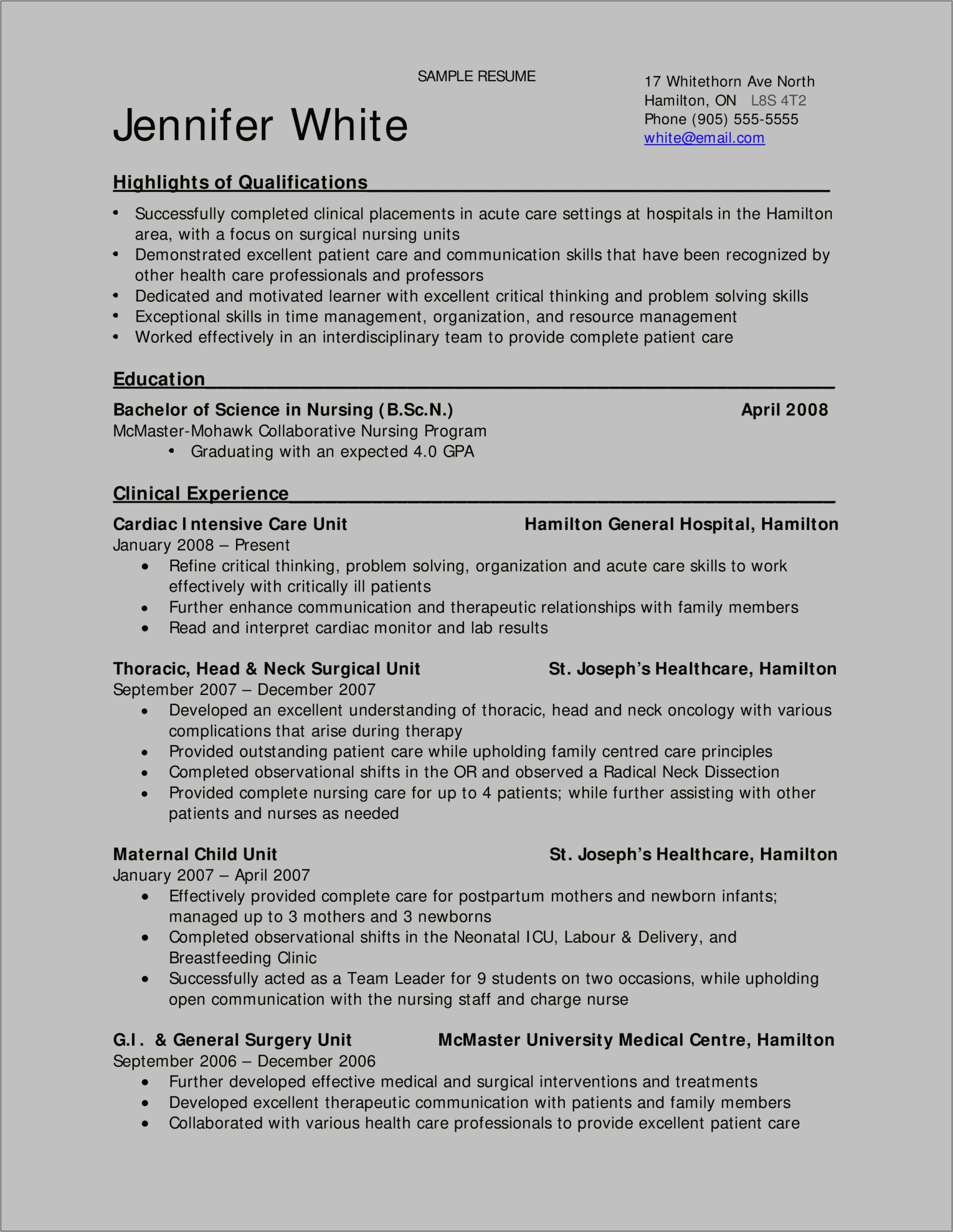 Skills And Abilities On A Resume For Nursing
