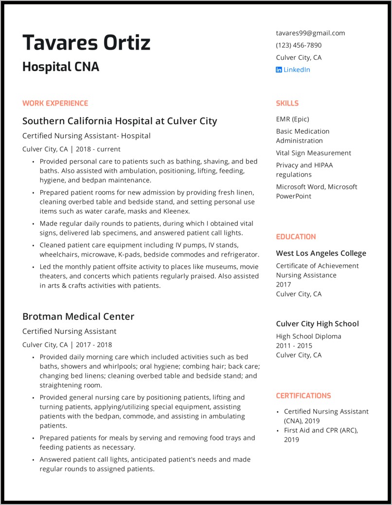 Skills And Abilities On Resume For Cna