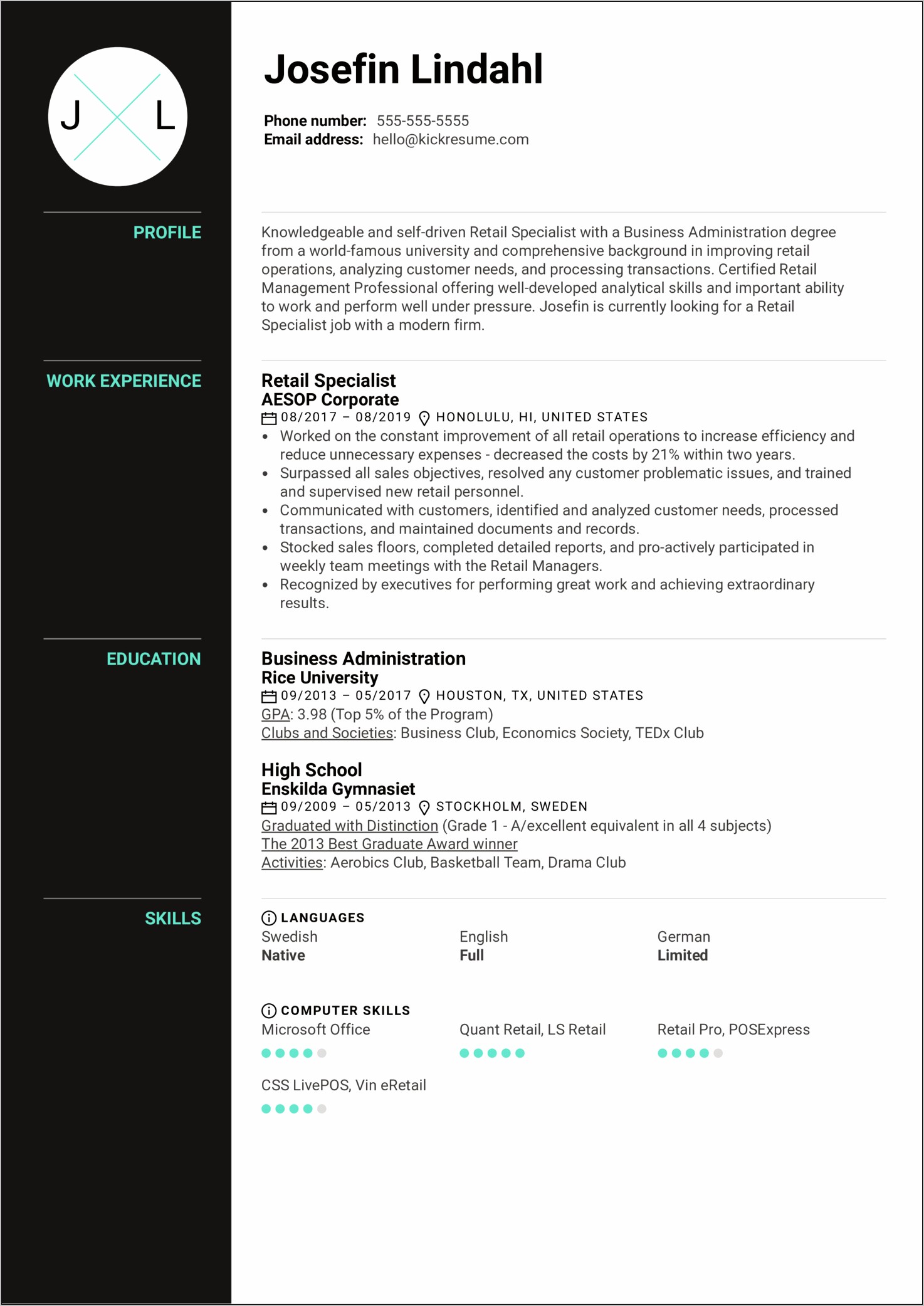 Skills And Abilities On Resume For Retail