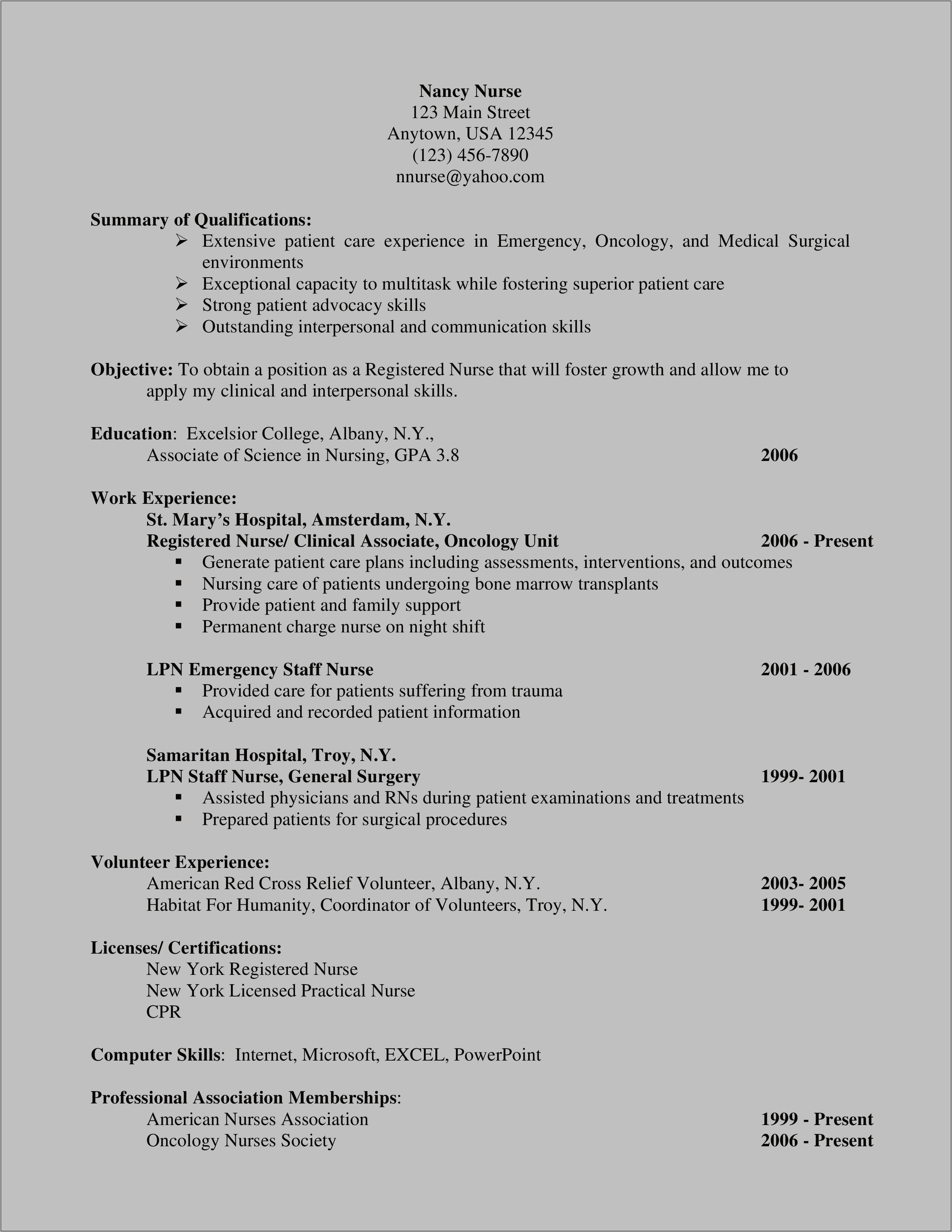 Skills And Abilities Resume For Nursing