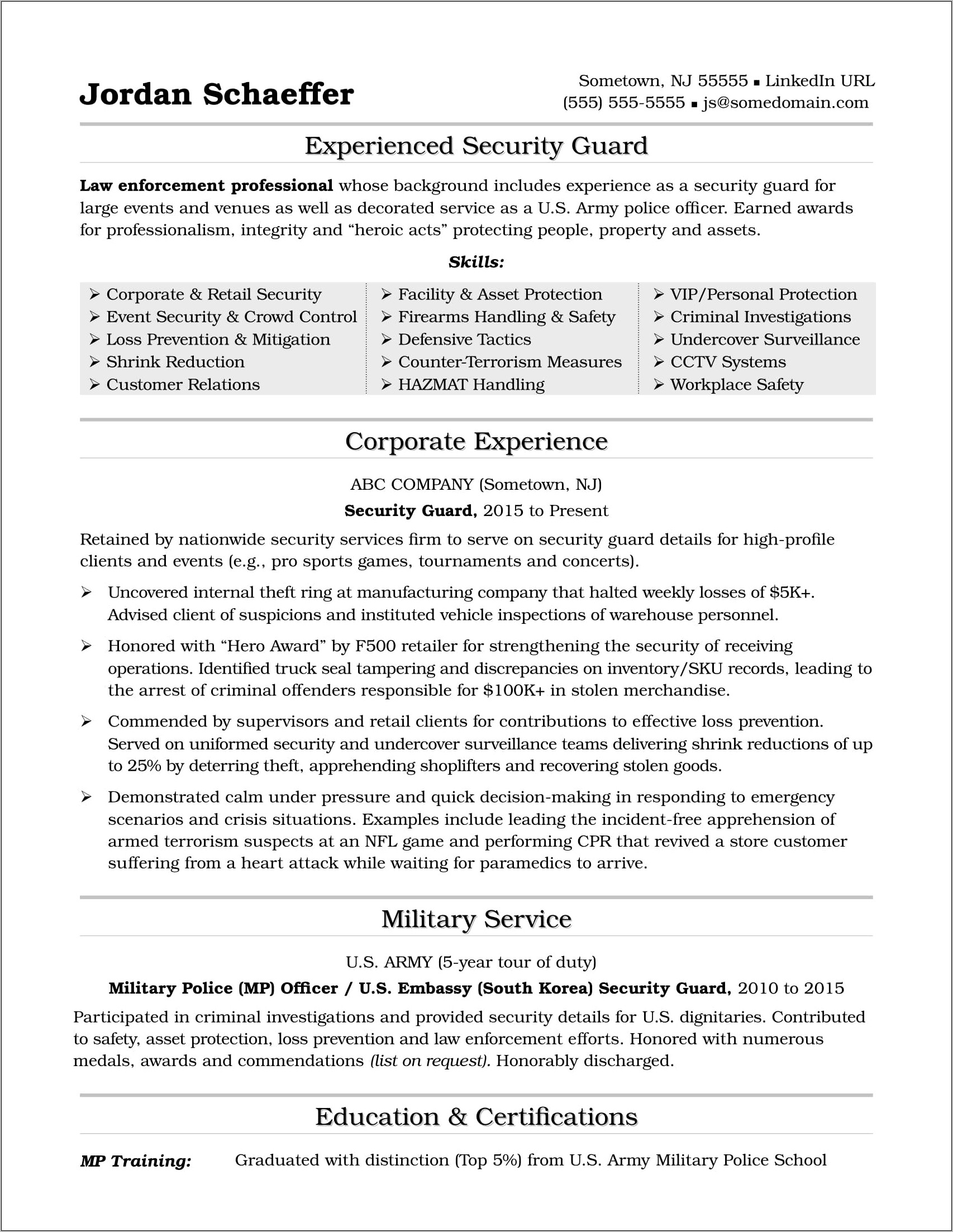 Skills And Certifications Police Officer Resume