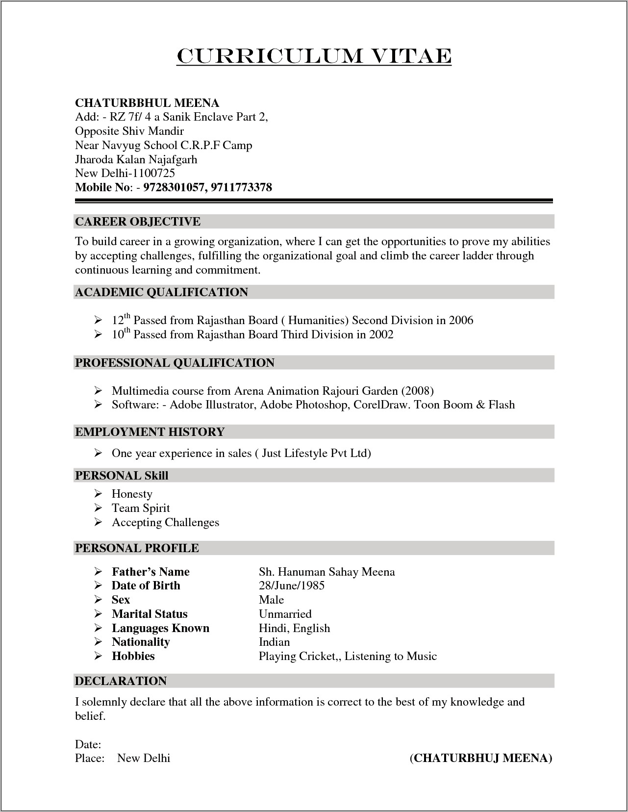 Skills And Interests Portion Of Resume