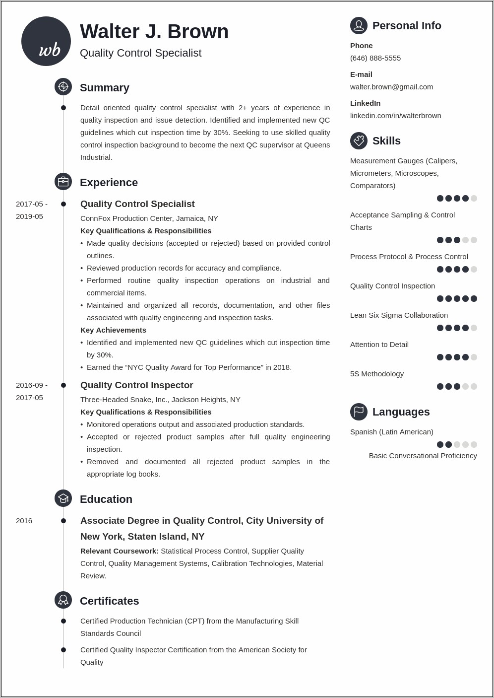 Skills And Qualifications For A Quality Inspector Resume