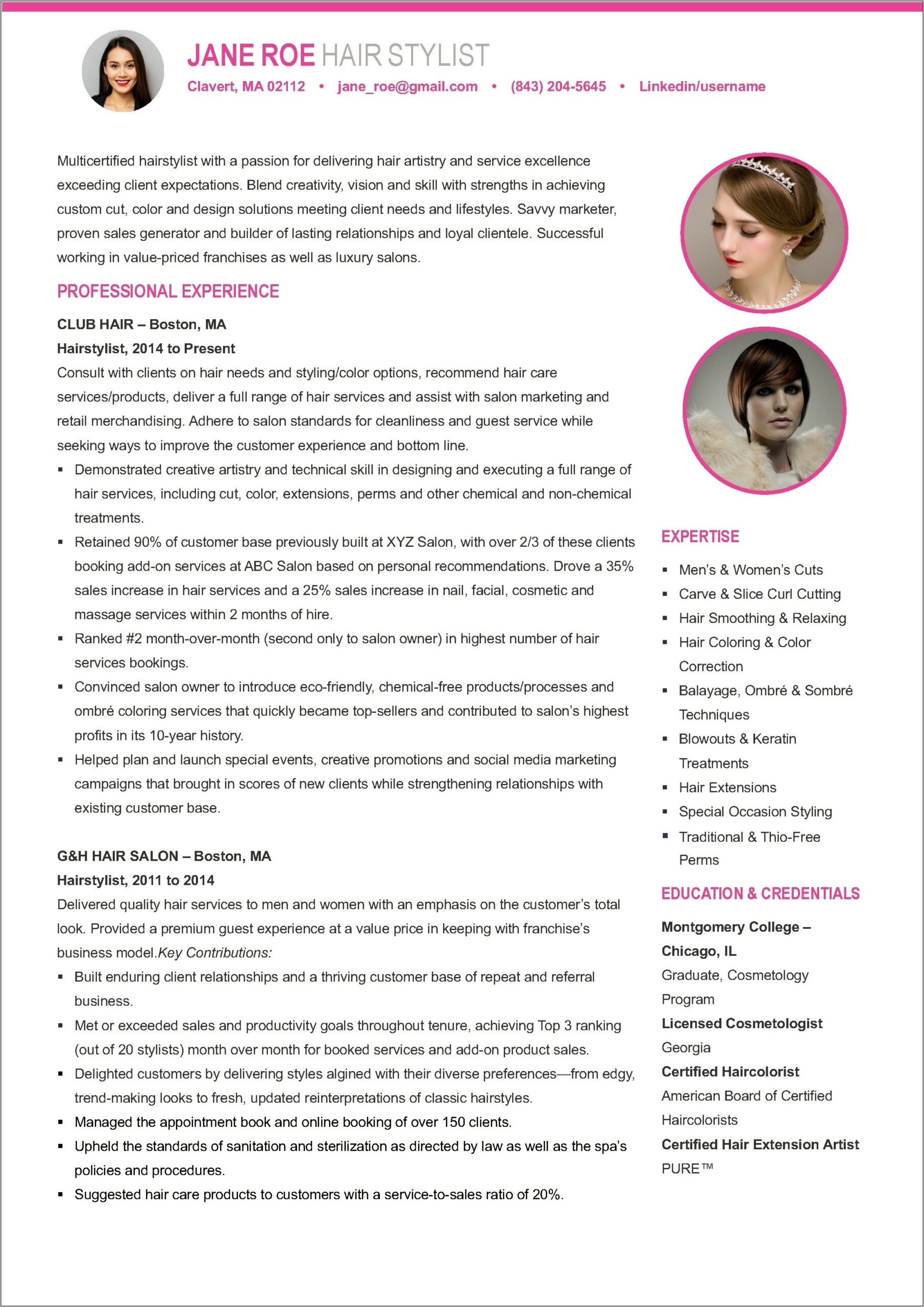 Skills For A Hair Stylist Resume