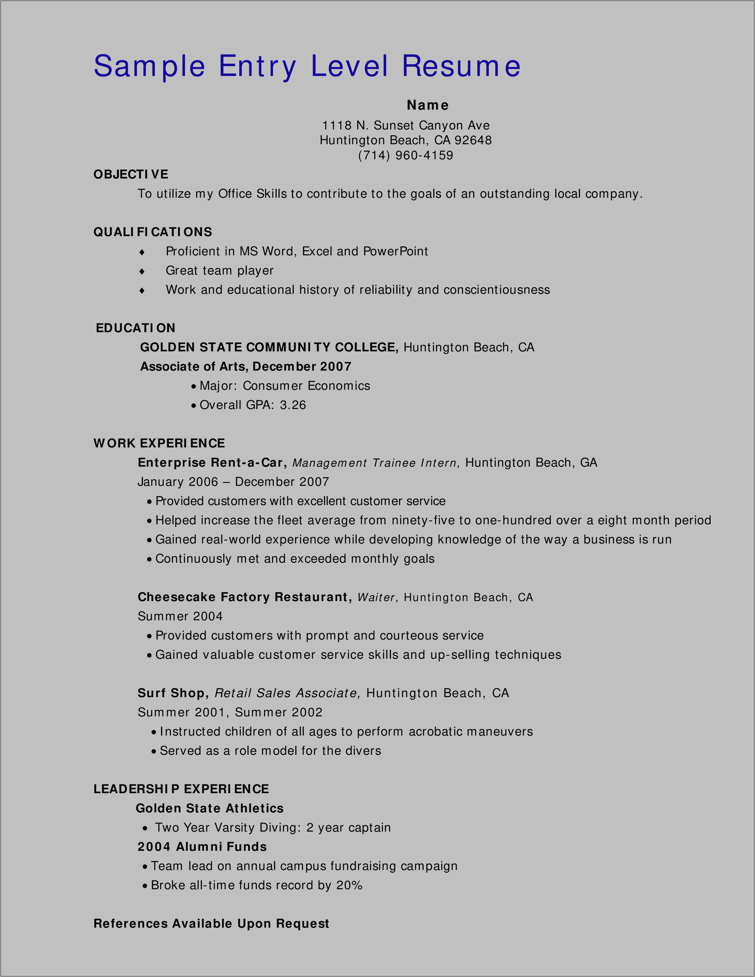 Skills For An Entry Level Resume