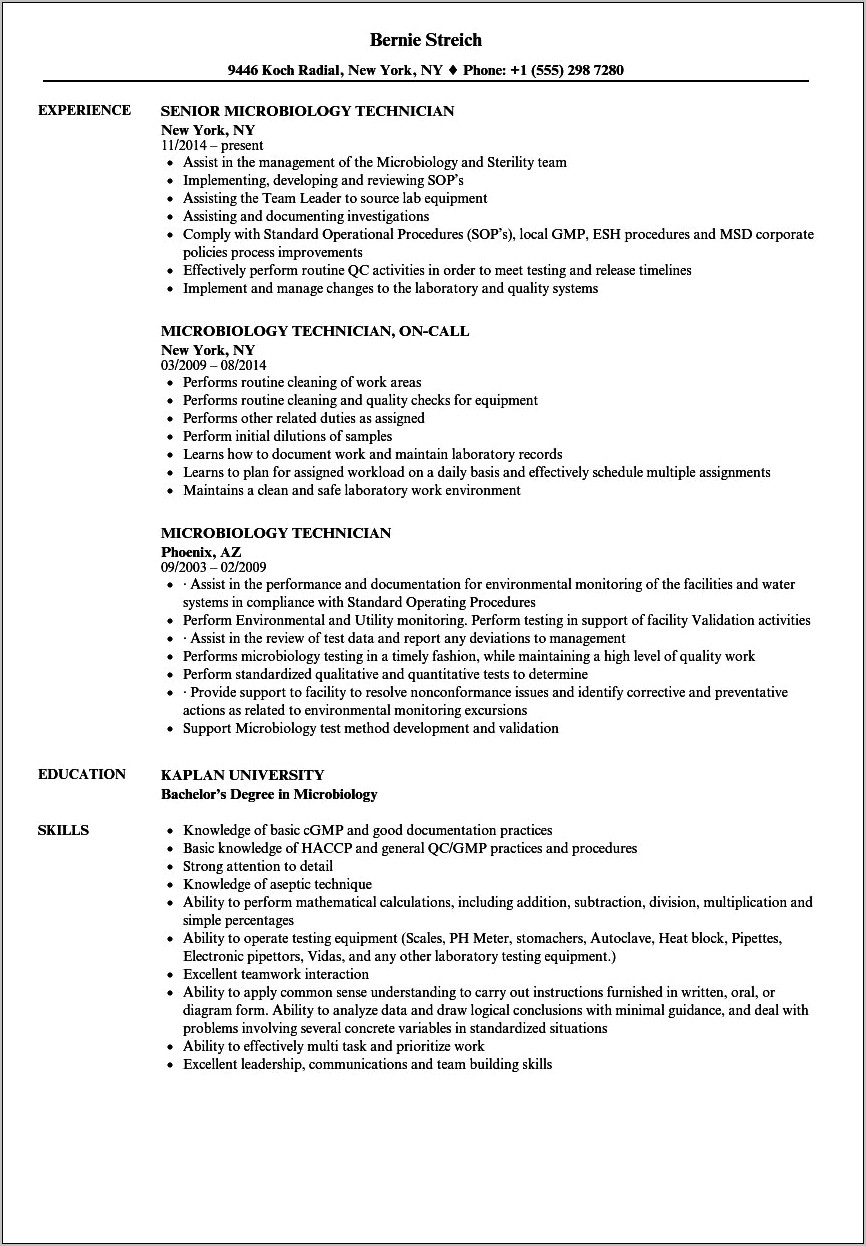 Skills For Lab Assistant Resume Microbiology